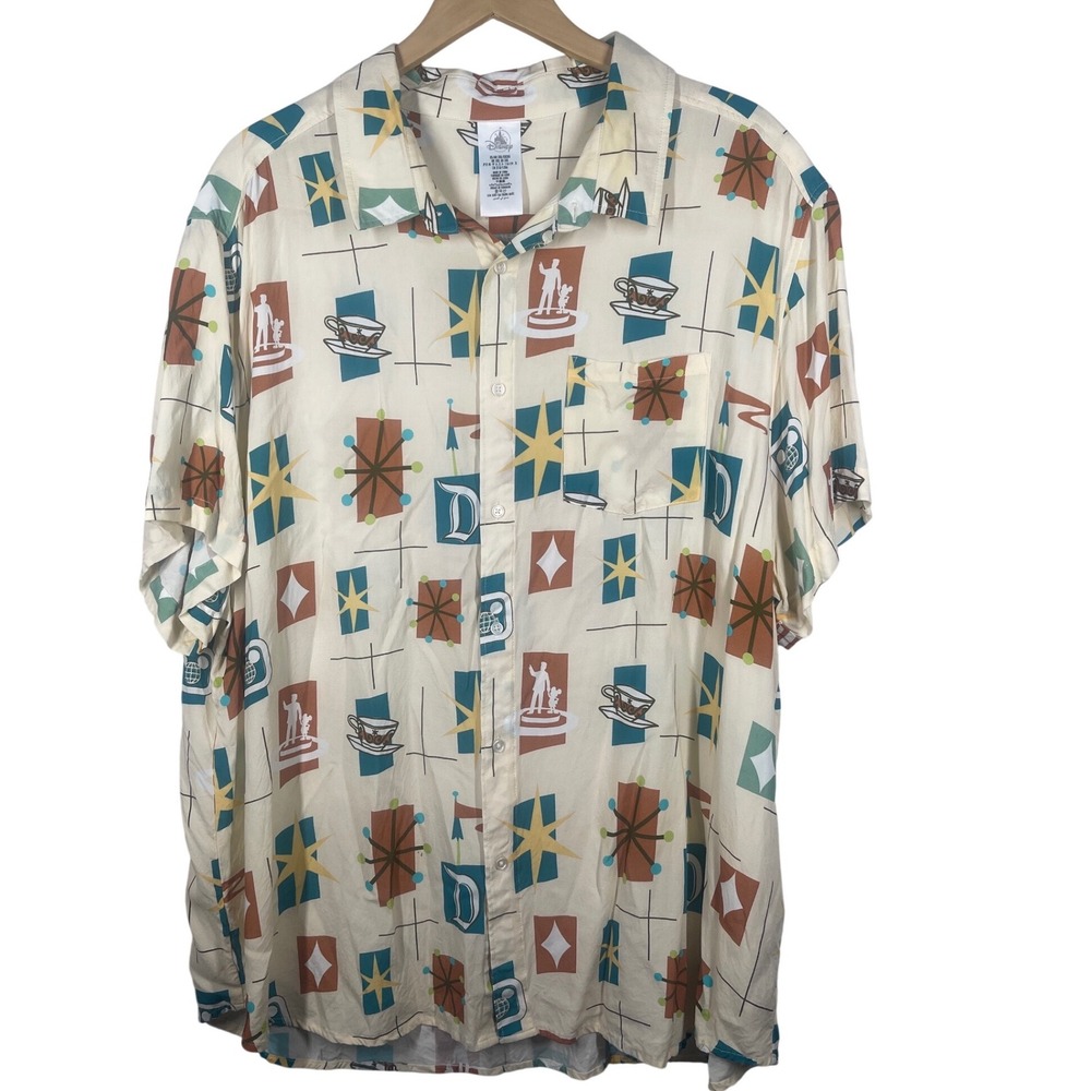 Disney Parks Men XXL Disneyland Tomorrow Land Icons Button Down Shirt